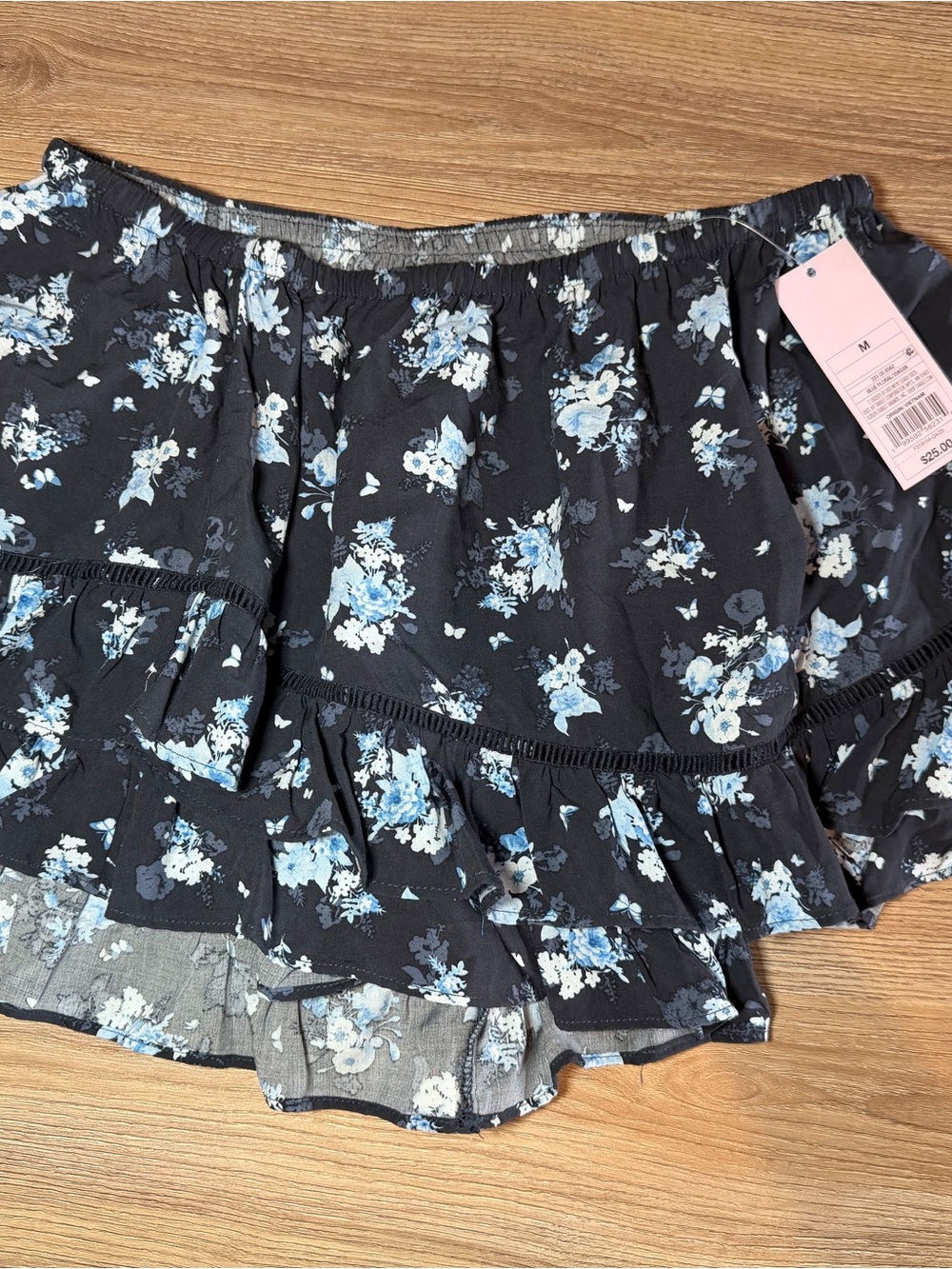 wild fable Black Shorts with Light Blue Floral Ruffle Trim